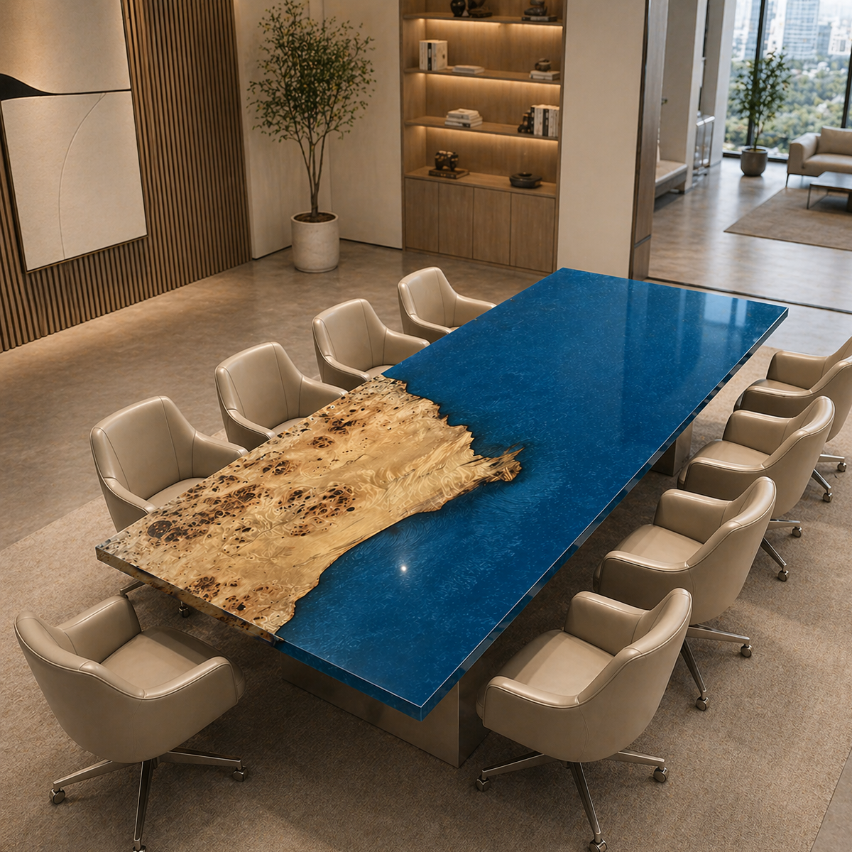 Olive Wood Blue Ocean Epoxy Resin Conference Table