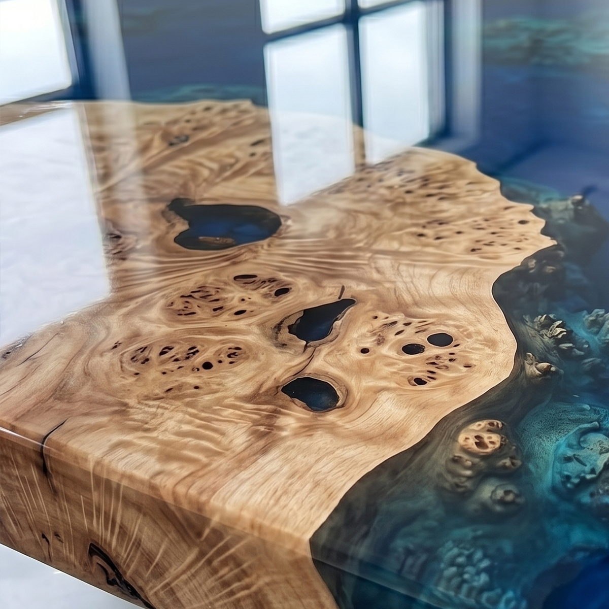 Ocean Archipelago Poplar Wood Blue Wave Epoxy Resin Conference Table
