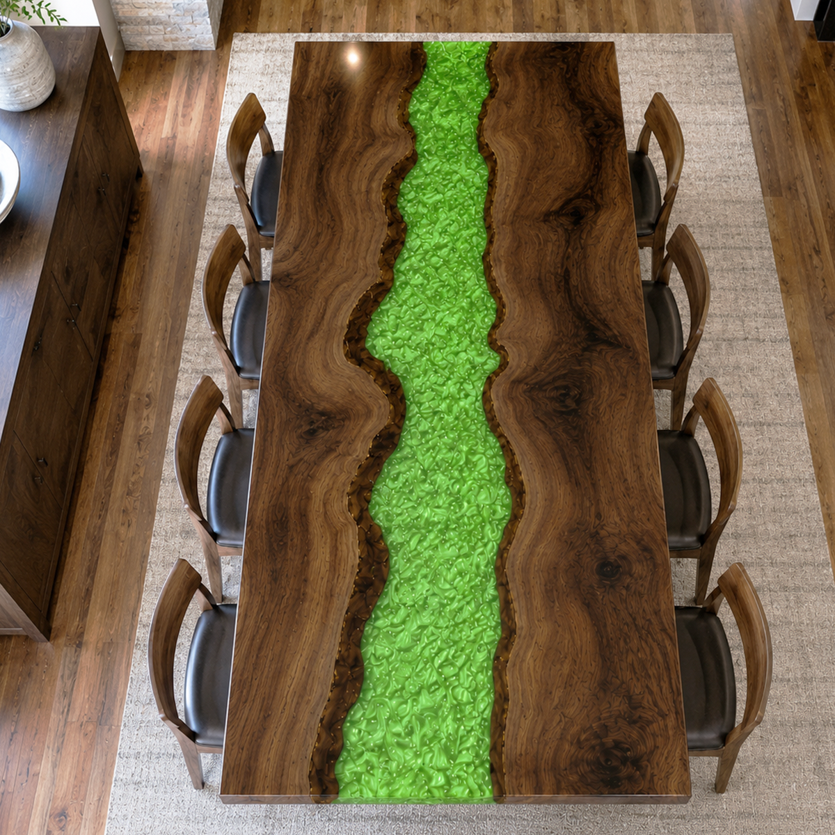 Black Walnut with Green Epoxy Resin Dining Table