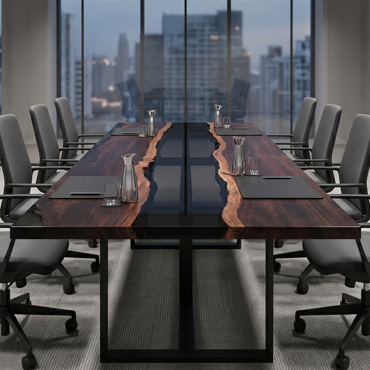 Black Walnut Wood River Epoxy Resin Conference Table