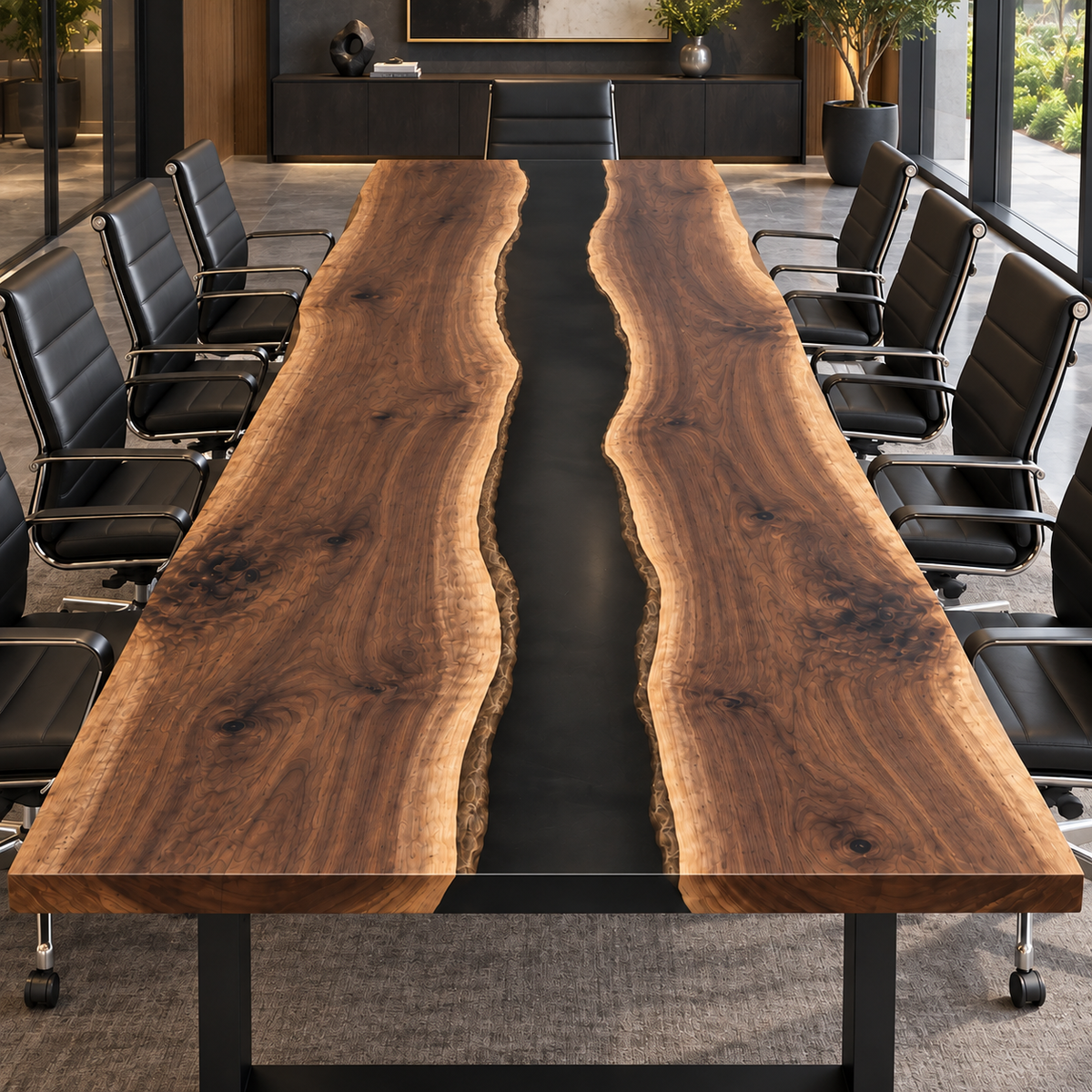 Live Edge Black Walnut Black Epoxy Resin Conference Table