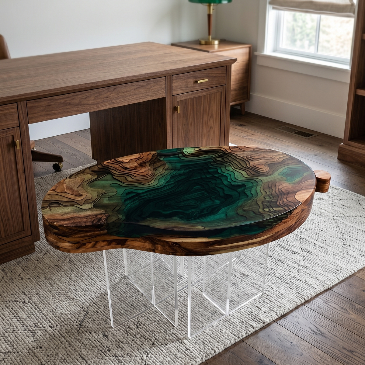 Live Edge Wood Teal Green Resin Chair