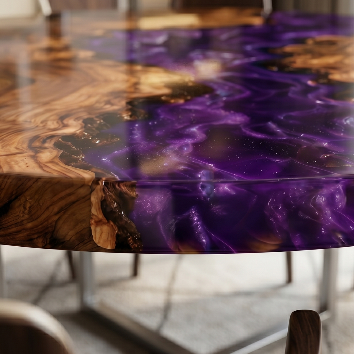 Walnut Wood Burl Purple River Epoxy Resin Round Table