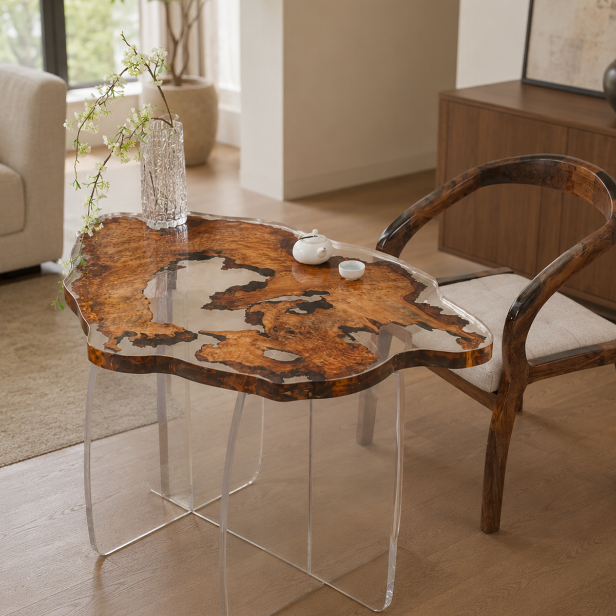 Cunninghamia Wood Clear Epoxy Resin Coffee Table