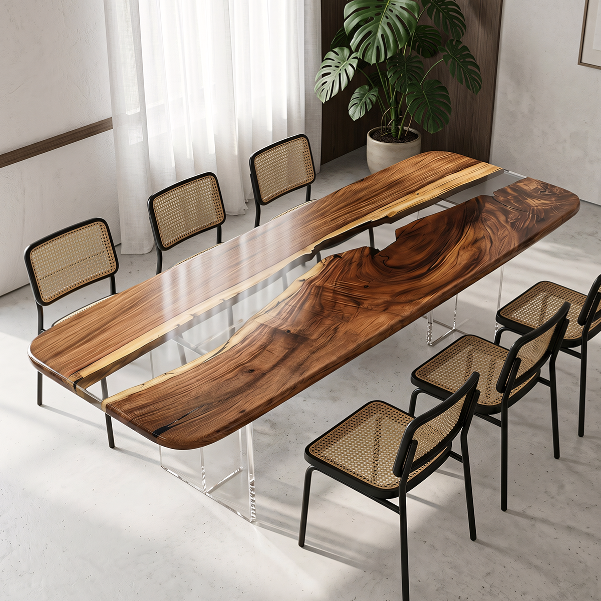 Walnut Wood Rectangle Epoxy Resin Dining Table