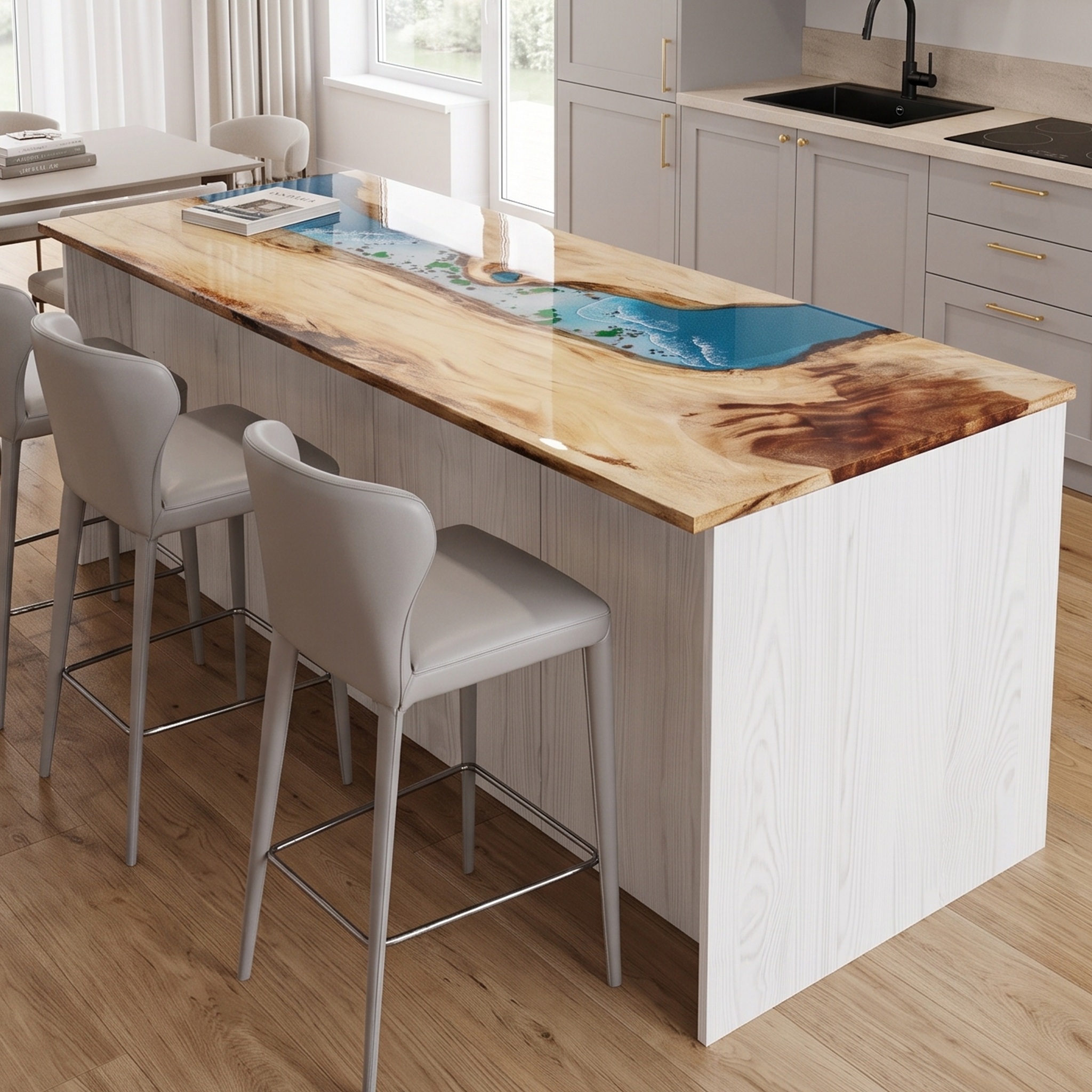 Walnut Wood River Rectangle Resin Countertop