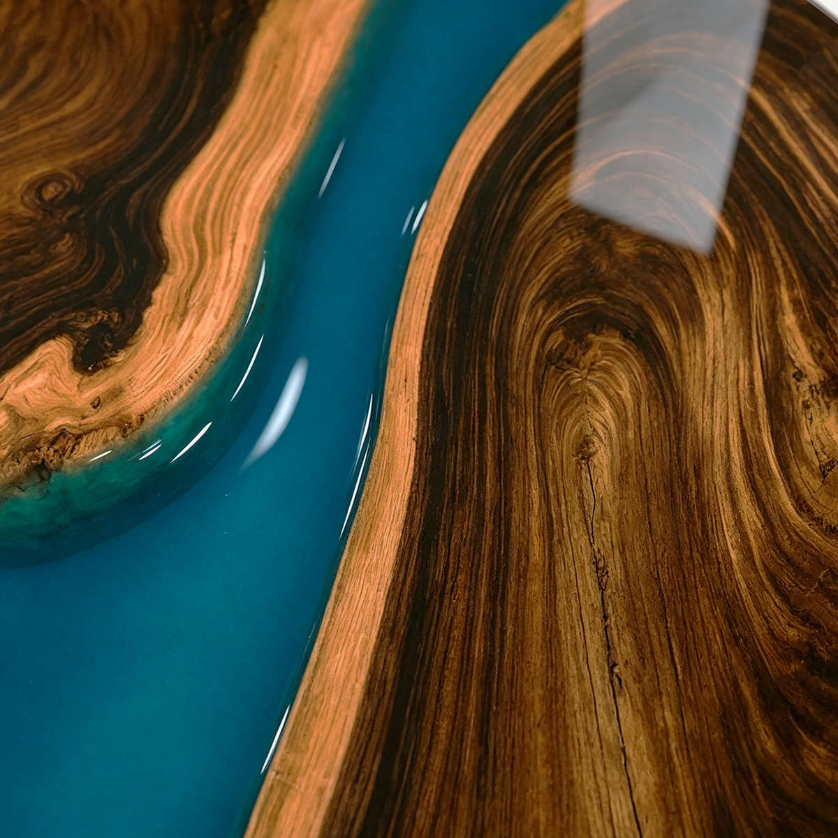 Black Walnut with Blue Epoxy Resin Round Table