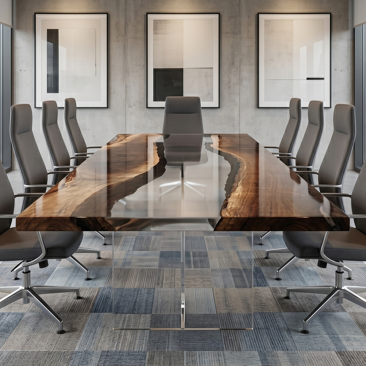 Transparent Flow Walnut Epoxy Resin Conference Table