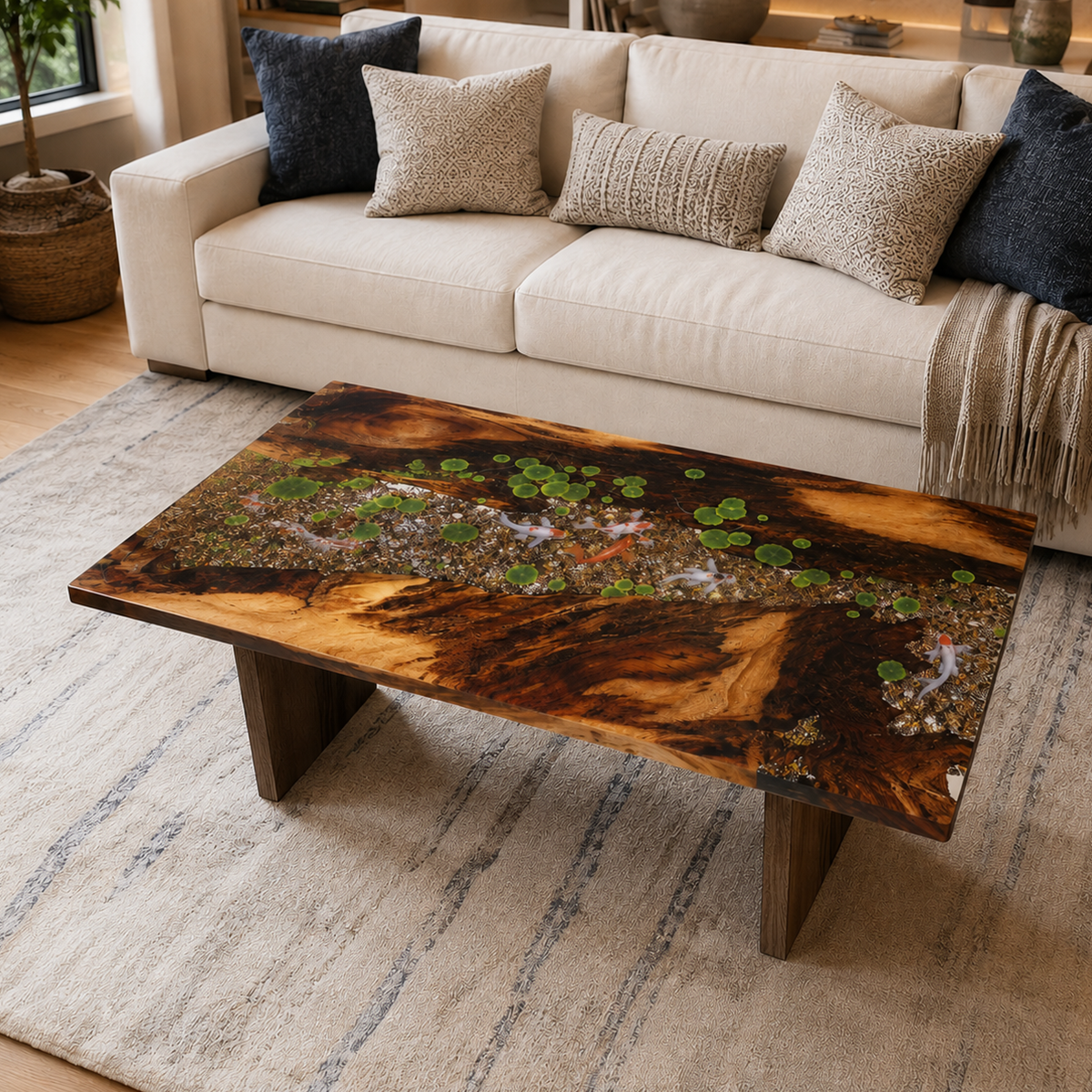 Cunninghamia Wood Koi Fish Rectangular Resin Table