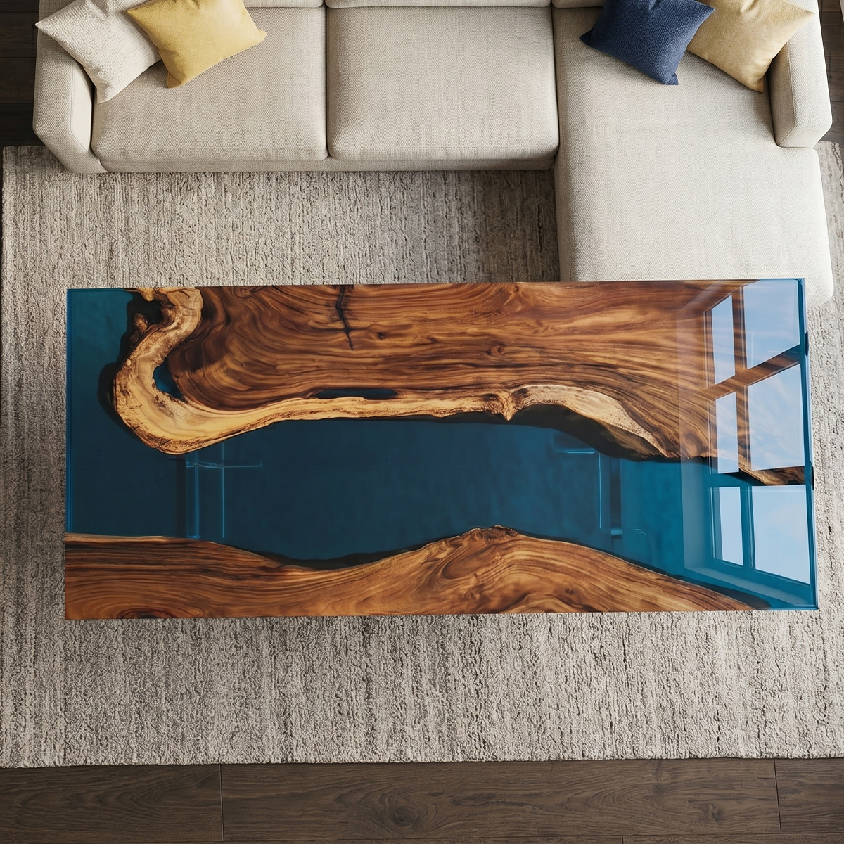 Walnut Wood Teal River Epoxy Resin Coffee Table
