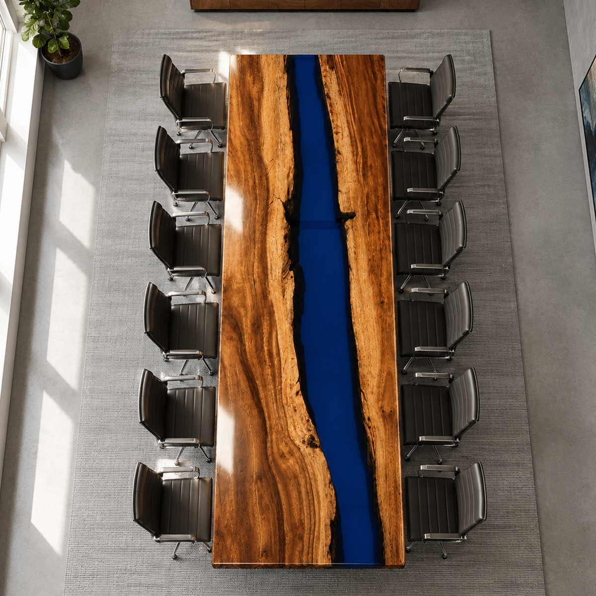 Walnut Wood with Blue Epoxy Resin Conference Table