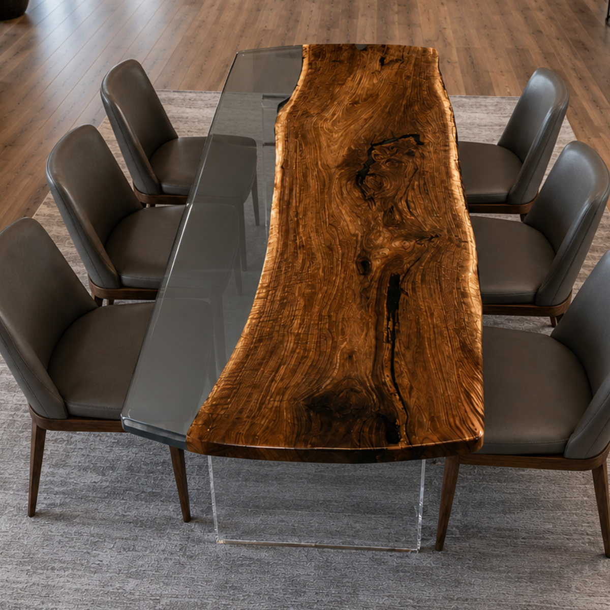 Black Walnut Wood with Black Transparent Epoxy Resin Dining Table 39.4"W x 94.5"L Thickness 2.4"