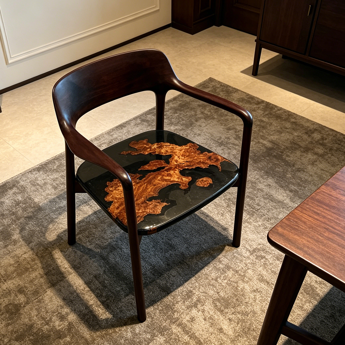 Poplar Wood Epoxy Resin Curved-back Armchair