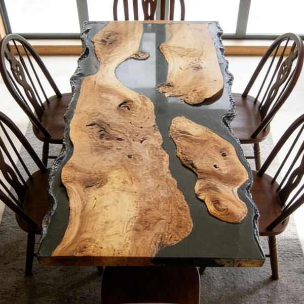 Olive Wood Live Edge Rectangle Epoxy Resin Dining Table