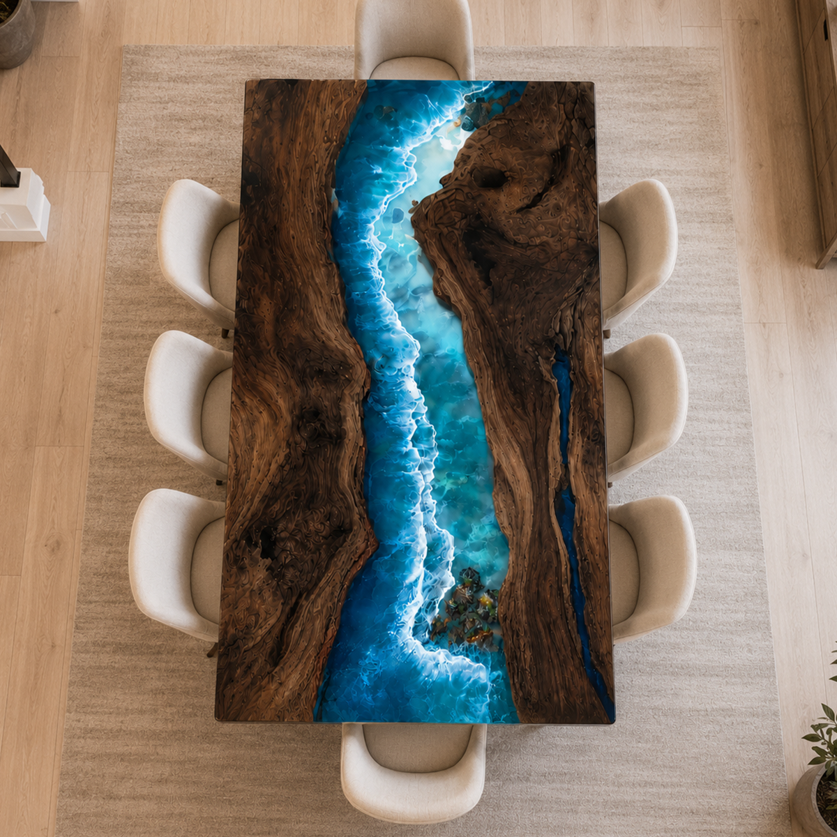 Black Walnut with Blue Wave Epoxy Resin Dining Table
