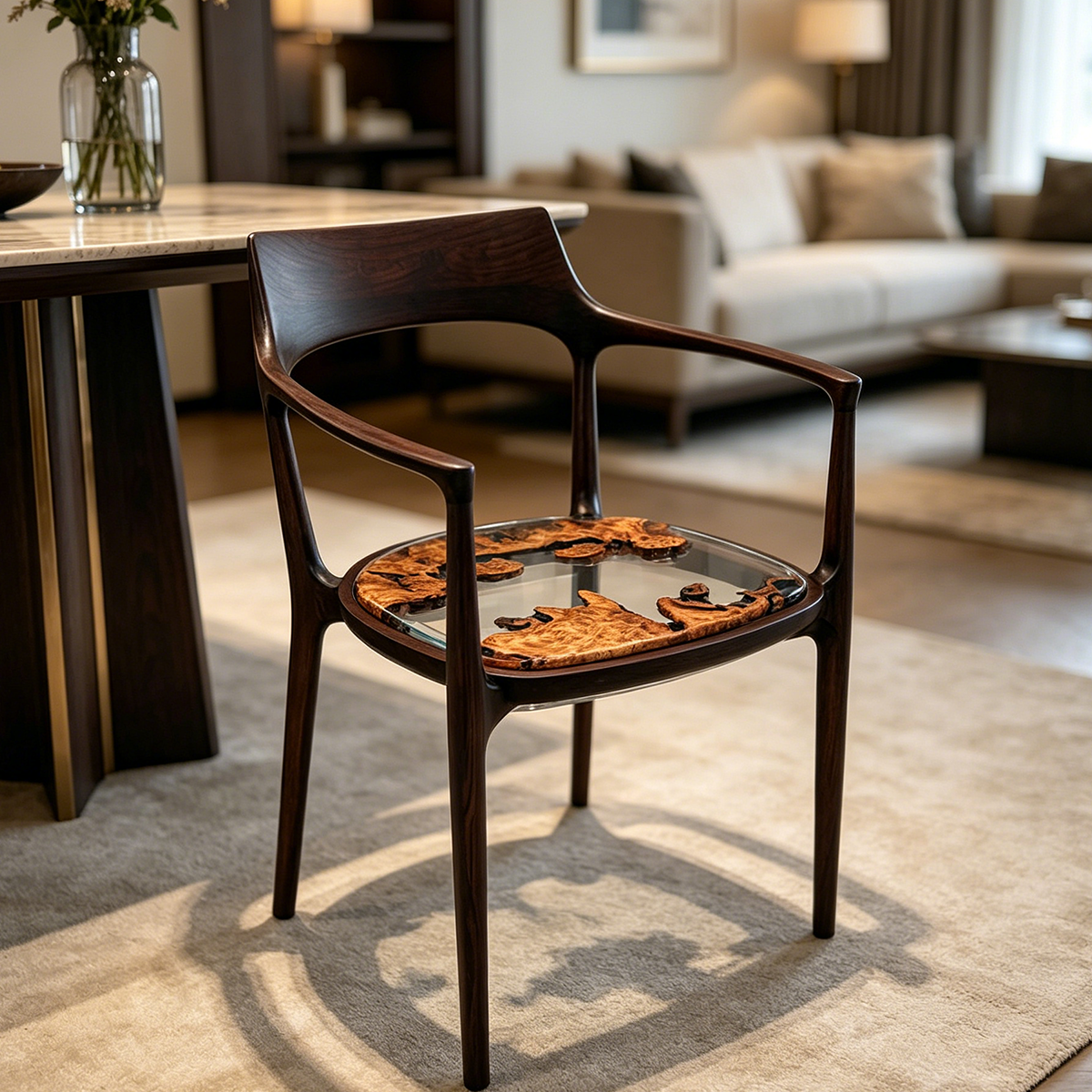Poplar Wood Epoxy Resin Curved-back Armchair