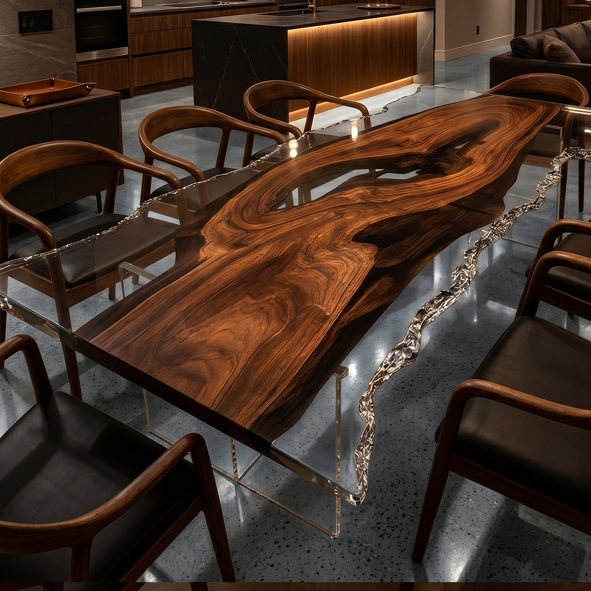 Black Walnut Wood Epoxy Resin Dining Table With Ice-Cracker