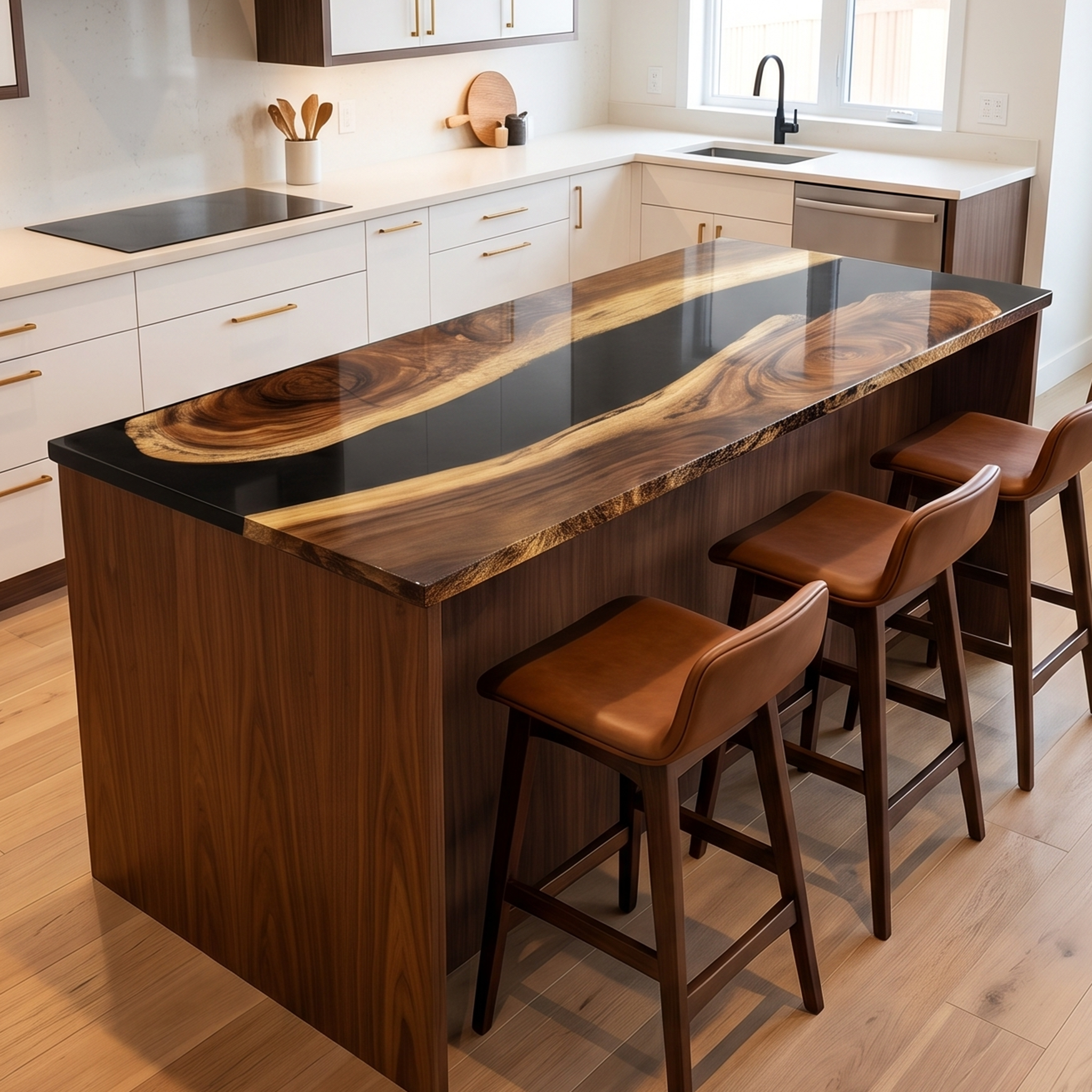 Walnut Wood Black River Rectangle Resin Countertop
