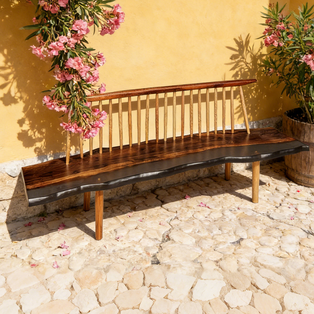 Nakashima-inspired Asian Walnut Live Edge Bench 94"L x 20"D x 24"H