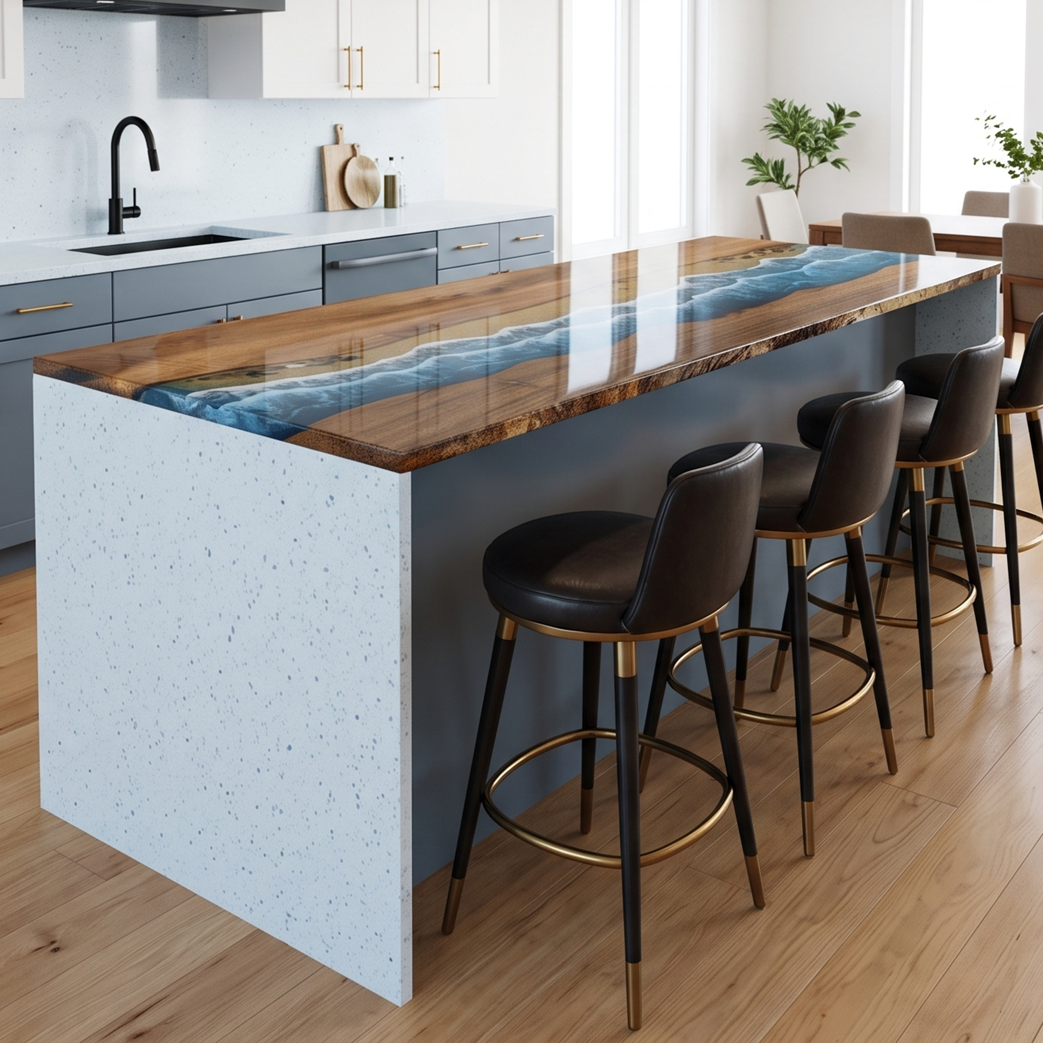 Walnut Wood Sea Wave Resin Countertop