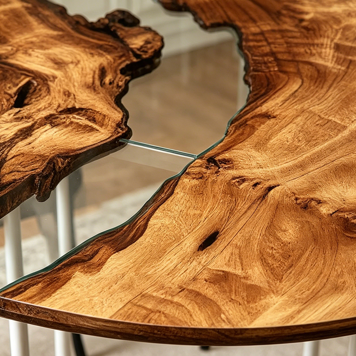Olive Wood Clear Epoxy Resin Round Table