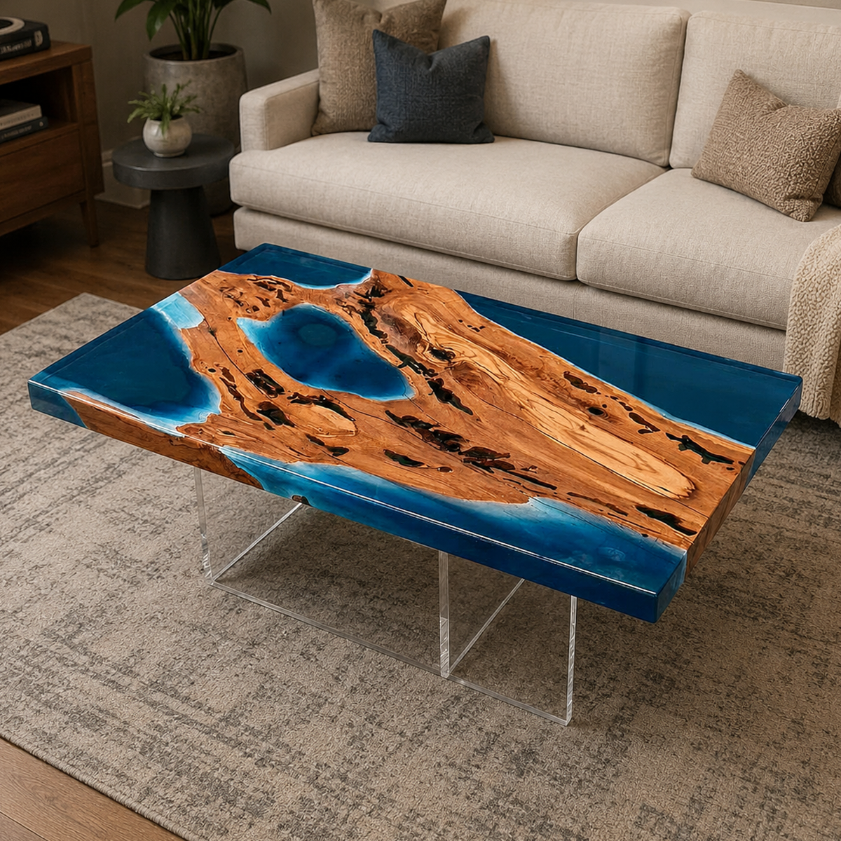 Poplar Wood Resin Rectangle Coffee Table