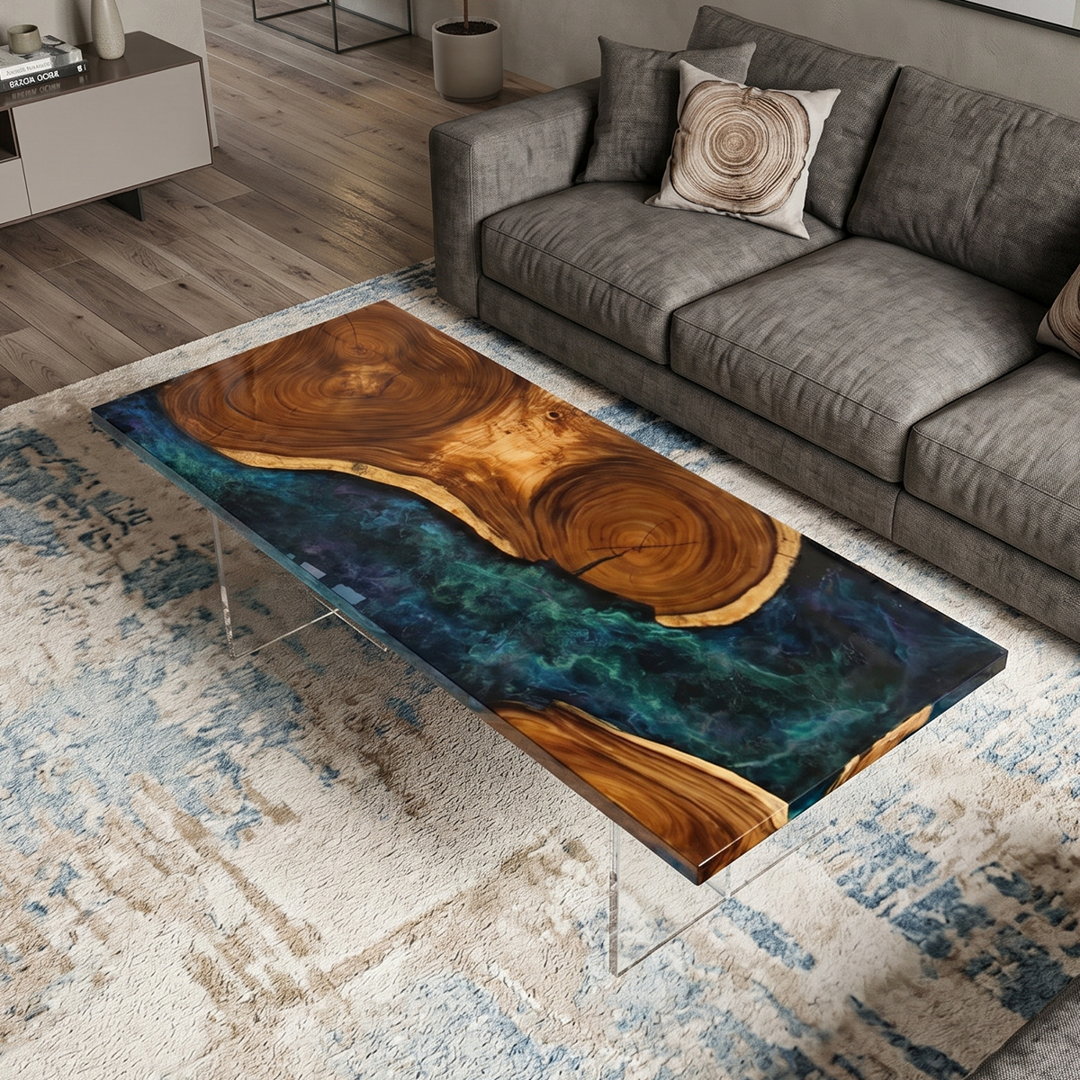 Black Walnut Wood Sky River Resin Table