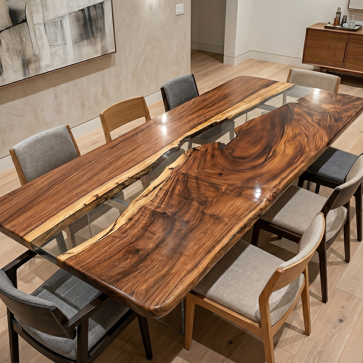 Black Walnut with Clear Epoxy Resin Table Dining Table