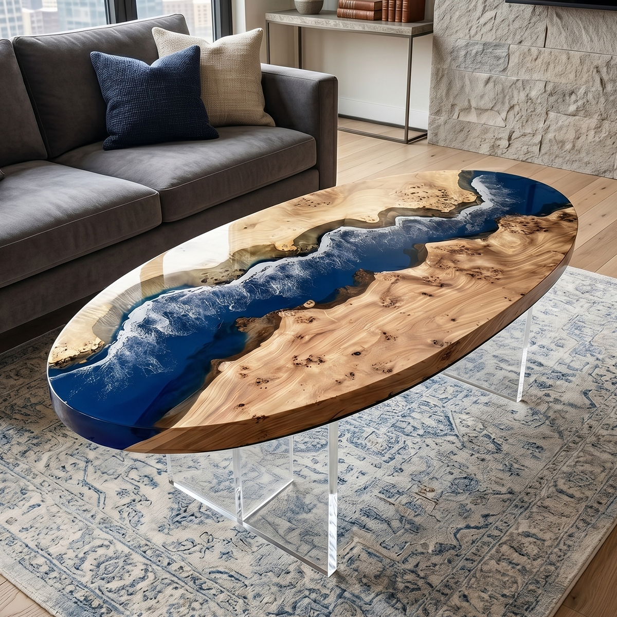 Ocean Tide Poplar Epoxy Resin Coffee Table