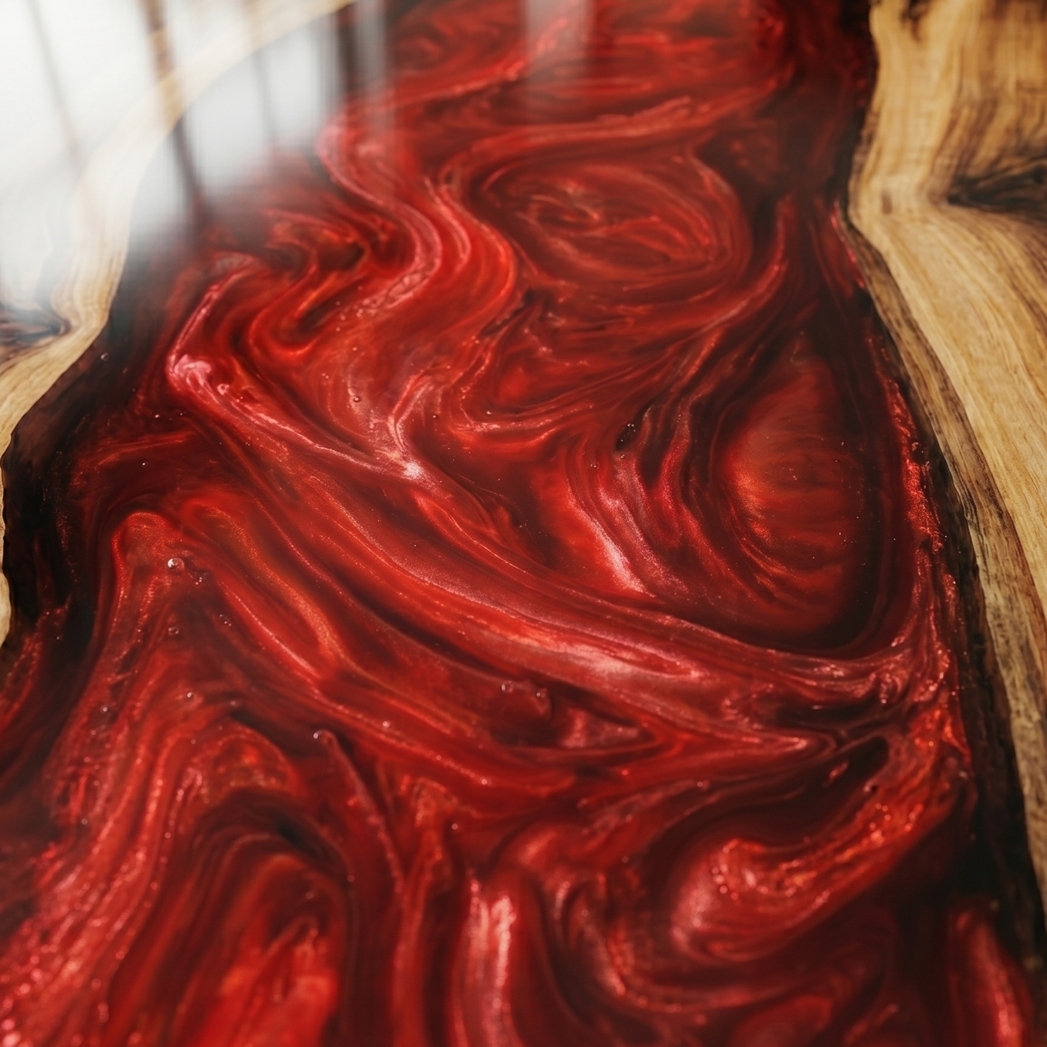 Black Walnut Deep Red Swirl Epoxy Resin River Dining Table