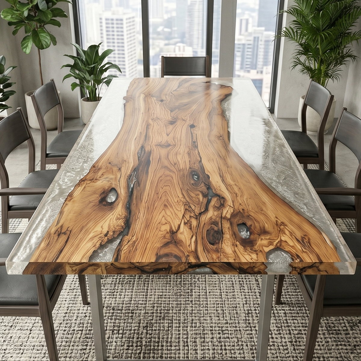Olive Wood Frosted Epoxy Resin Dining Table