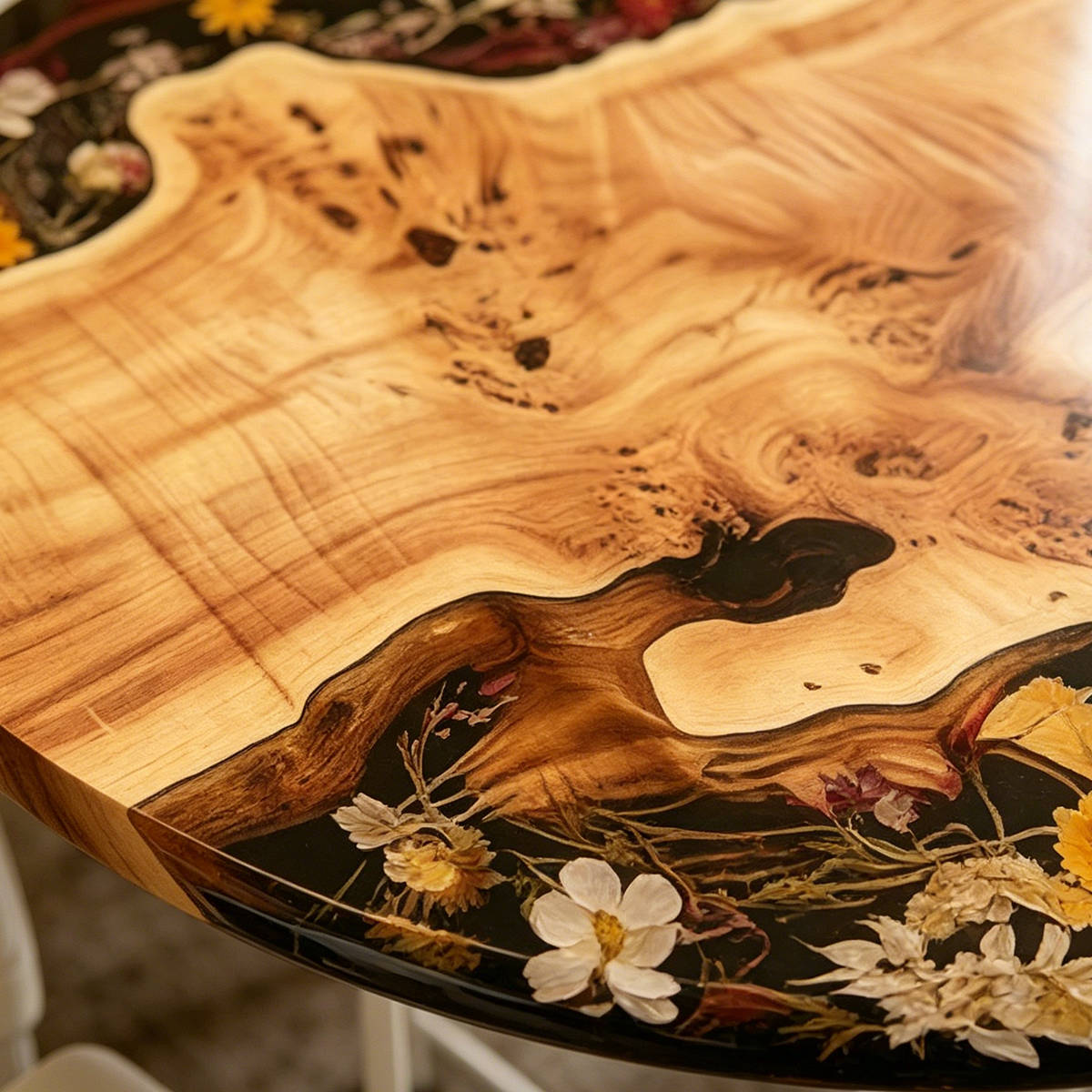 Poplar Wood Flower Round Resin Table