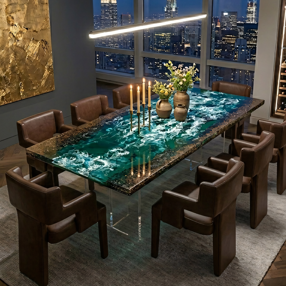 Oecan Wave Rectangle Epoxy Resin Coffee Table