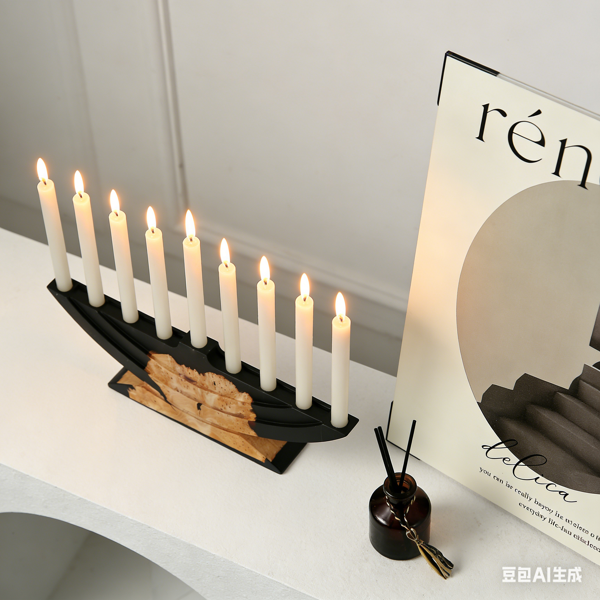 Resin tumor wood candle holder