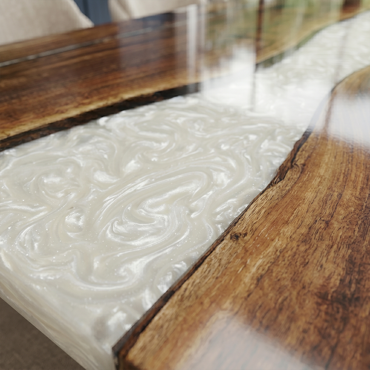 Black Walnut White Pearl Epoxy Resin River Dining Table