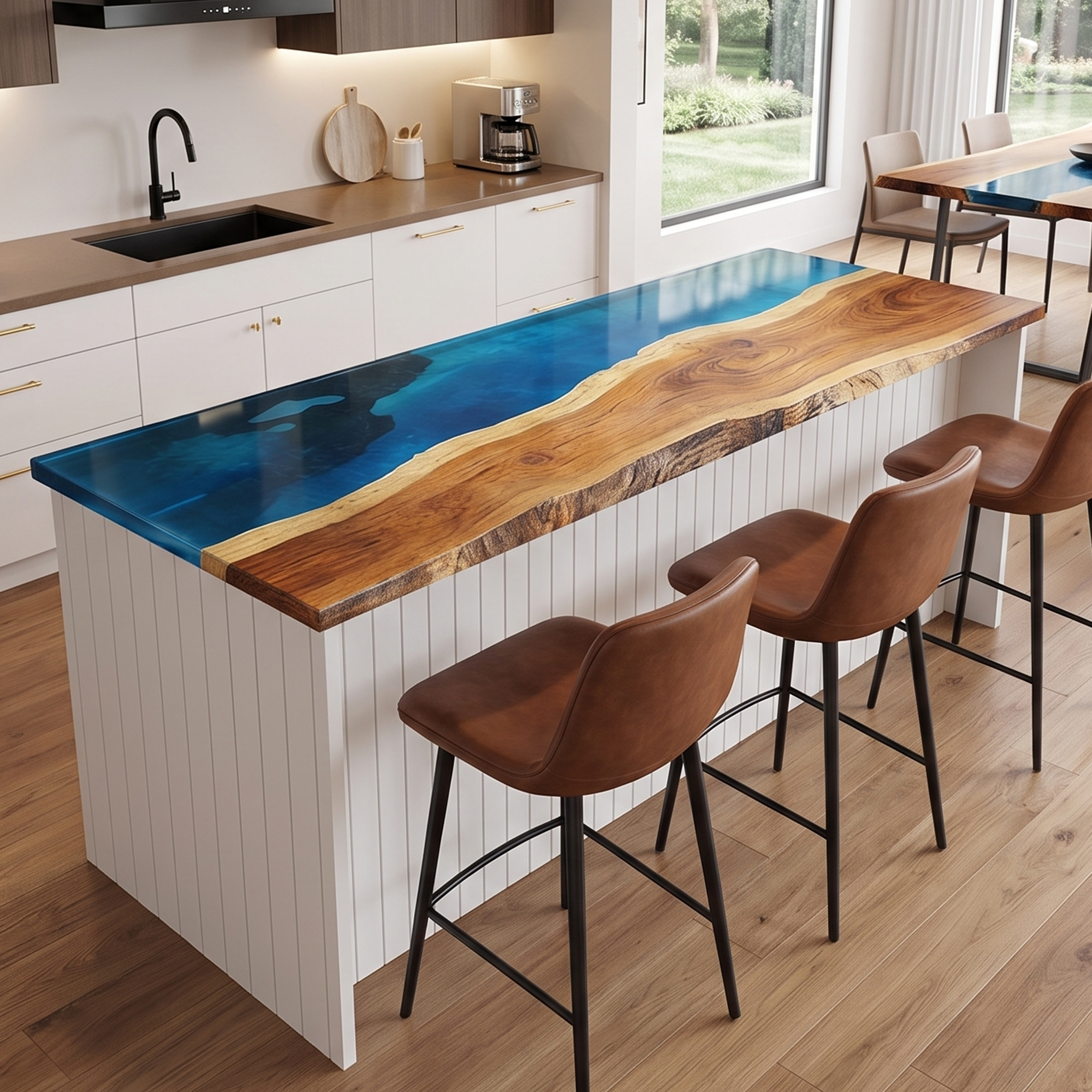 Blue Vein Walnut Rectangle River Resin Countertop