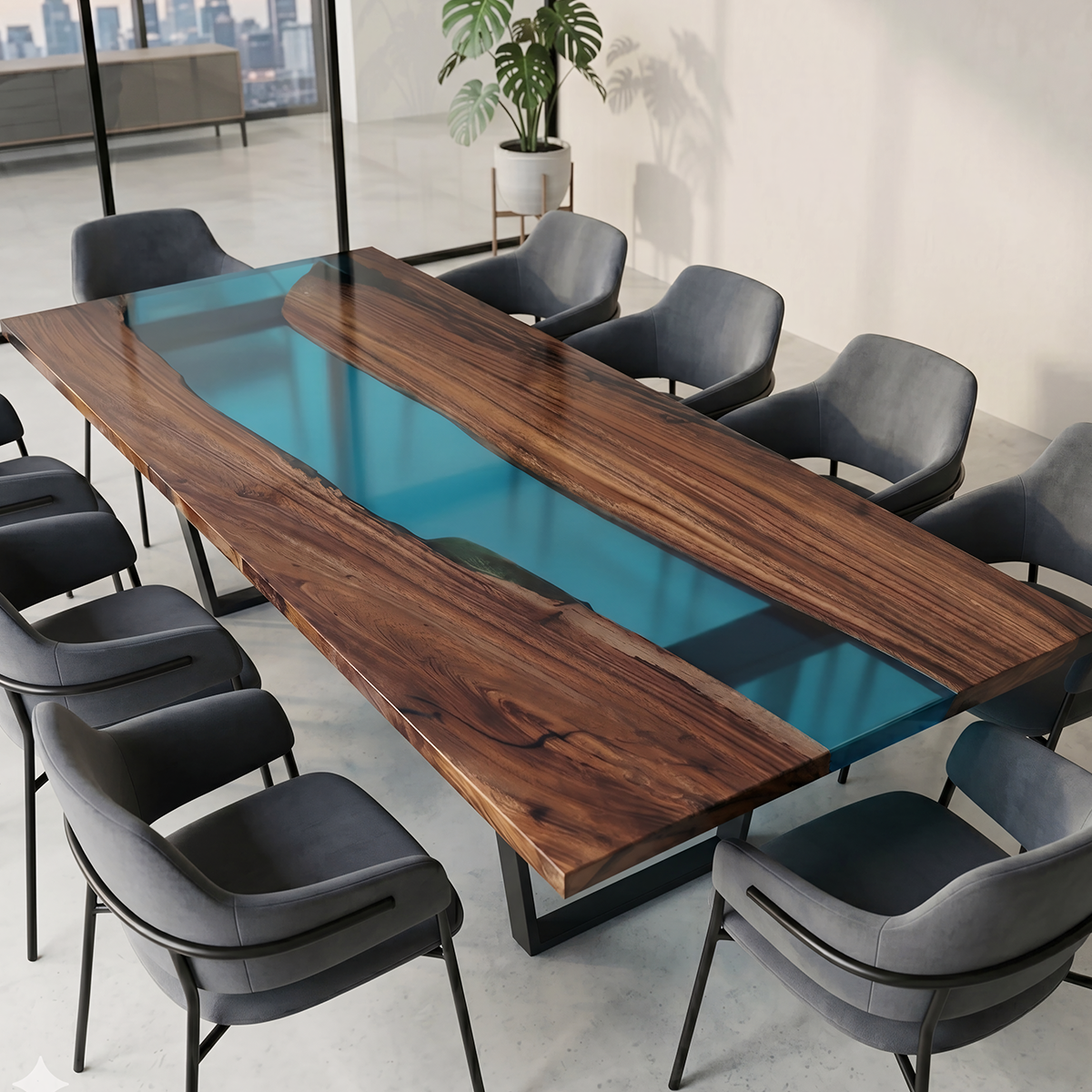 Black Walnut River Epoxy Resin Conference Table