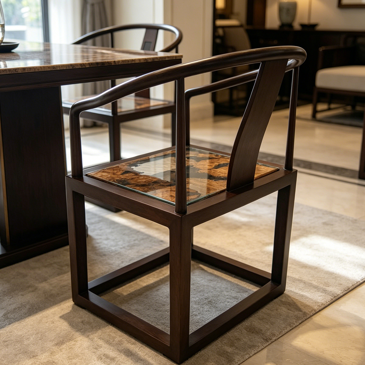 Poplar Wood Epoxy Resin Round-back Chair