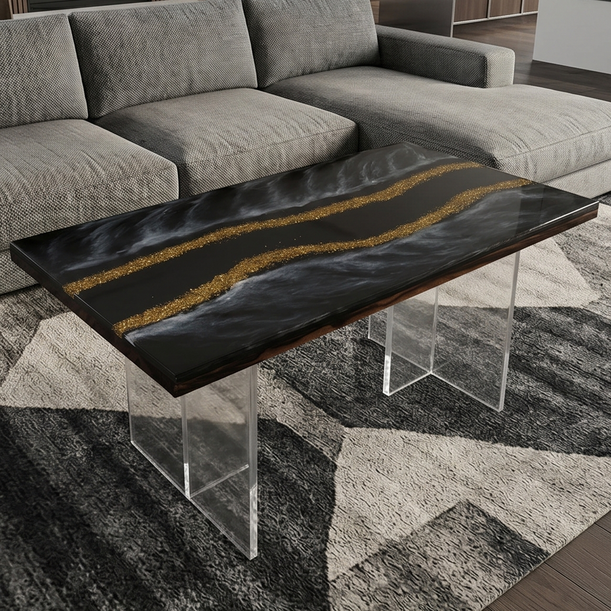 Luxury Black & Gold Epoxy Resin Coffee Table