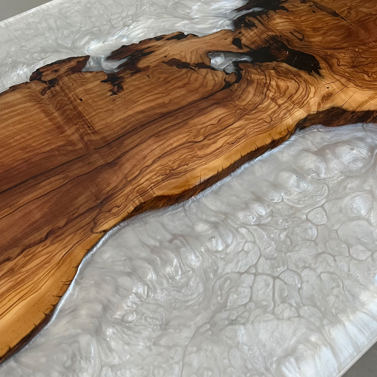Olive Wood Frosted Epoxy Resin River Coffee Table