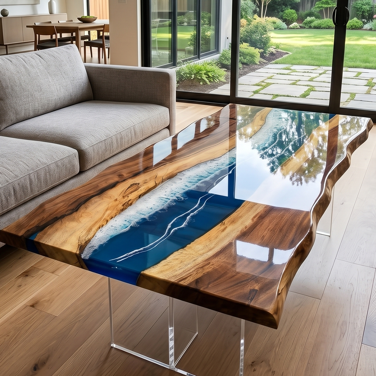 Walnut Ocean Wave Epoxy Resin Coffee Table