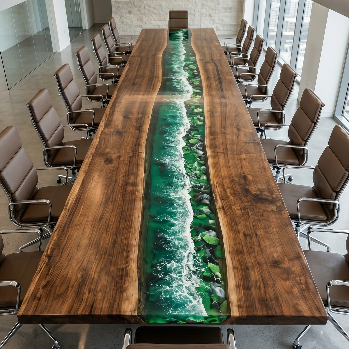 Black Walnut with Green Wave Epoxy Resin Conference Table