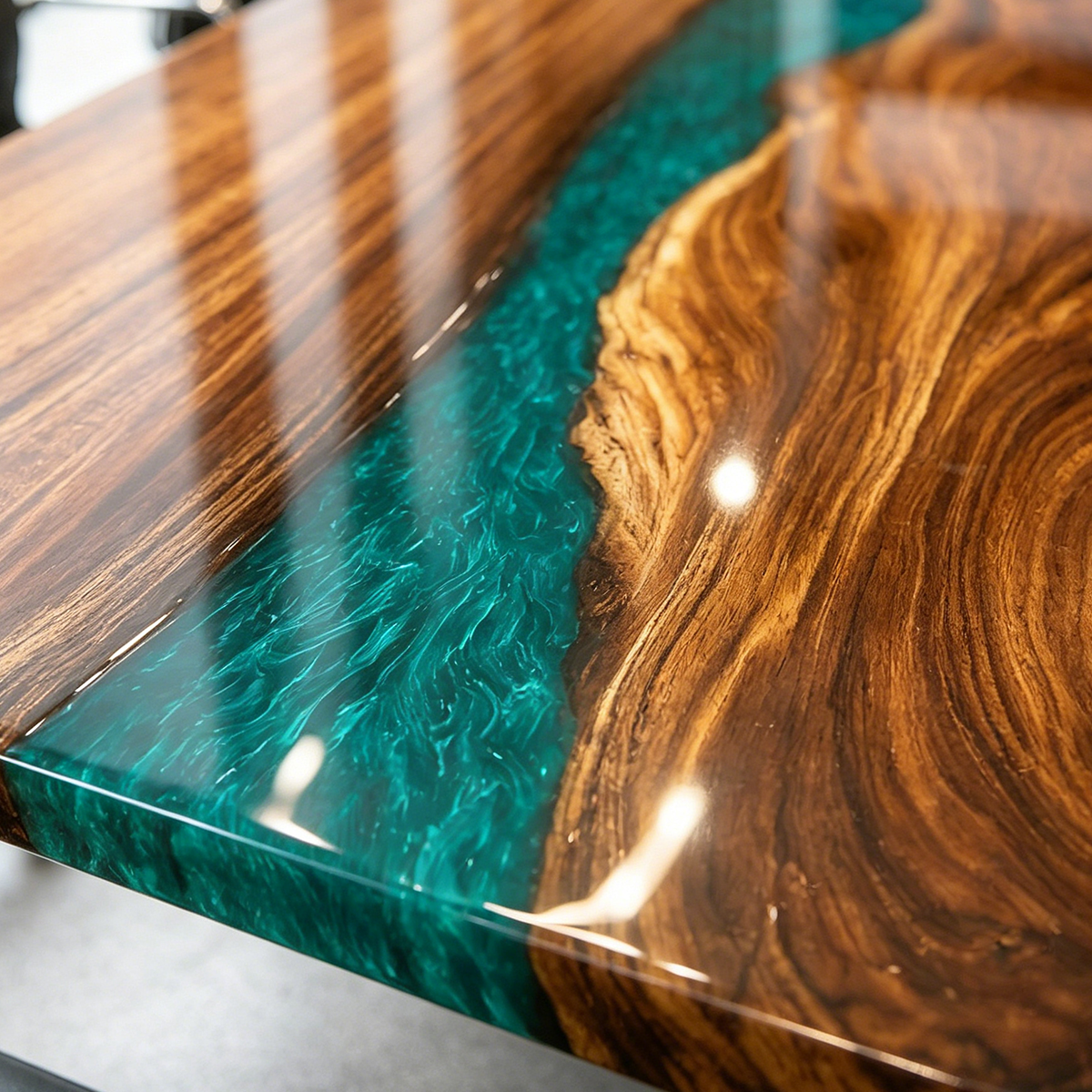 Black Walnut with Green Wave Epoxy Resin Conference Table