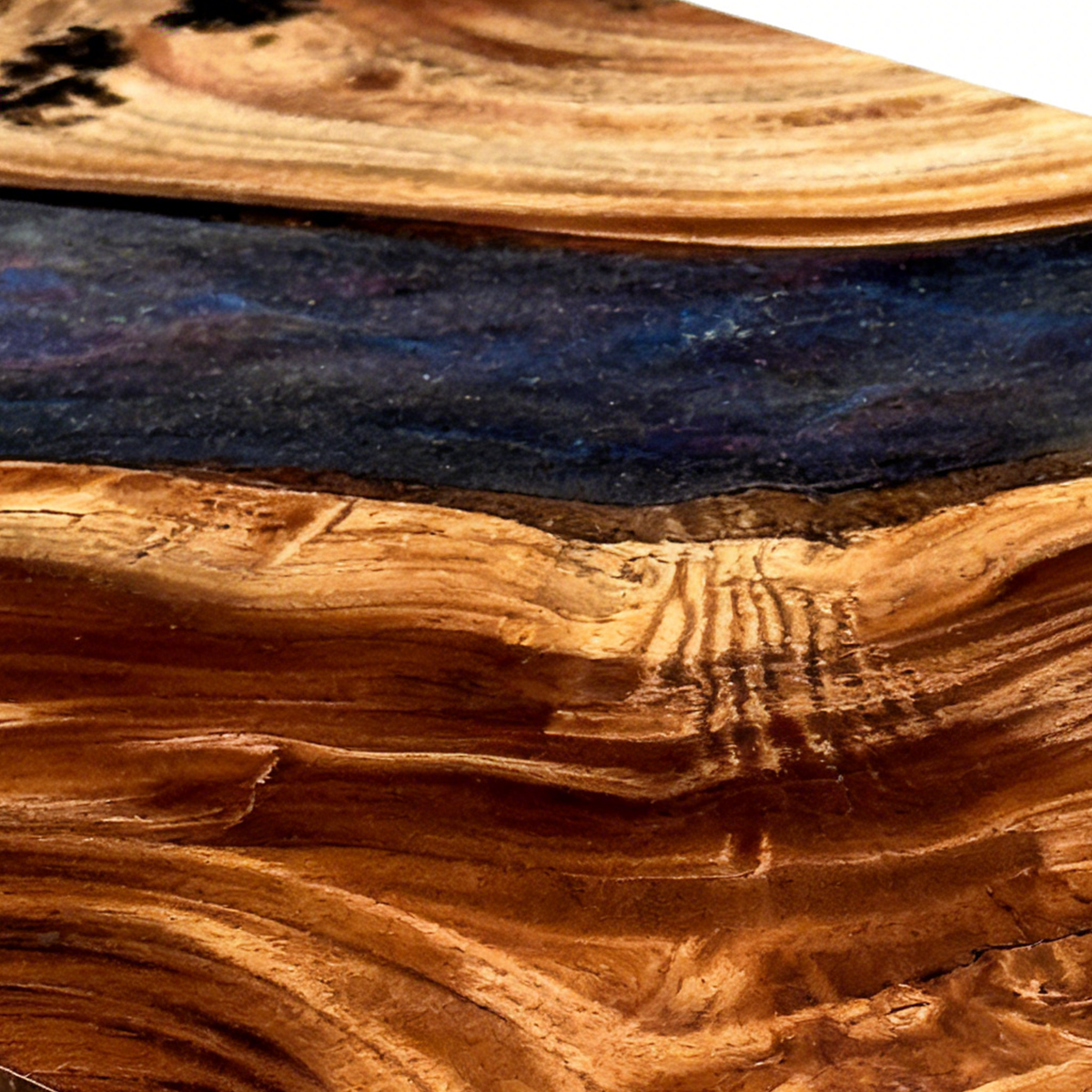 Rectangular Burl Wood Deep Blue Starry Epoxy Resin Dining Table