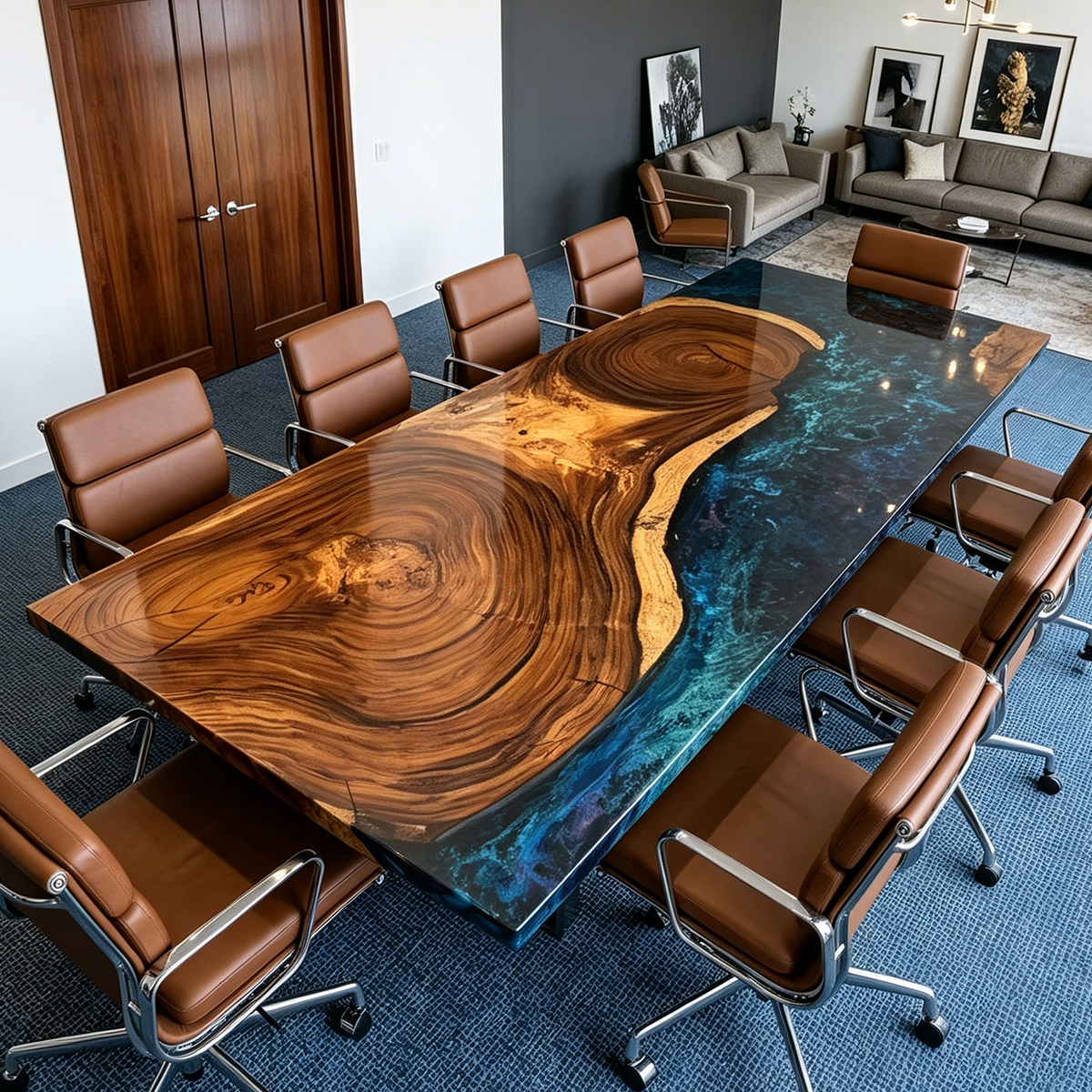 Black Walnut Wood Sky River Epoxy Resin Conference Table