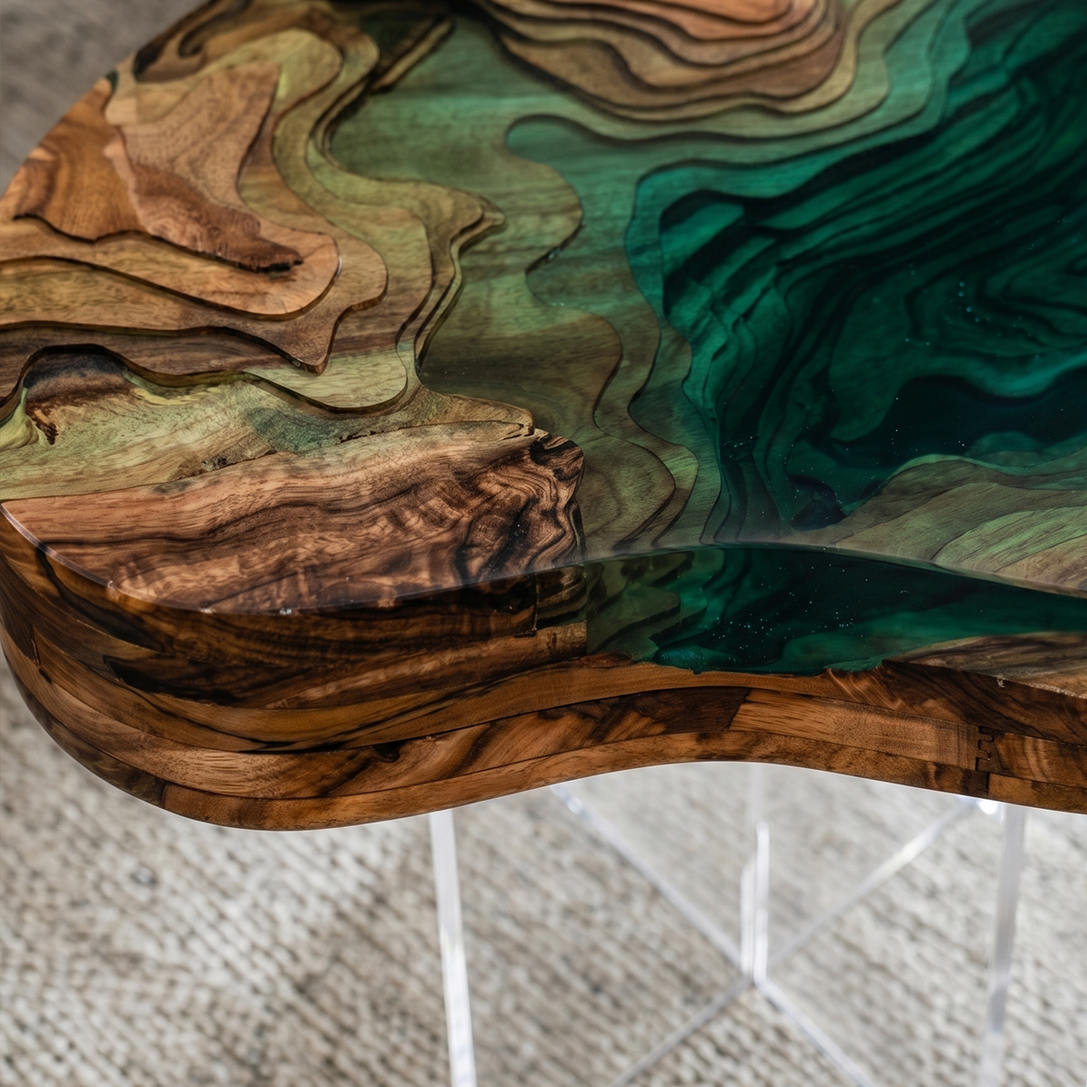 Live Edge Wood Teal Green Resin Chair