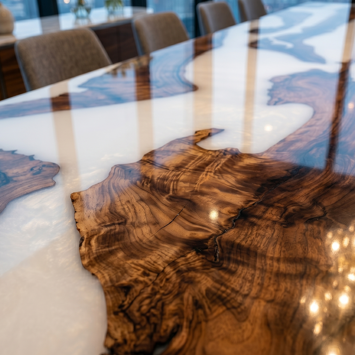 Walnut Wood with White Epoxy Resin Dining Table