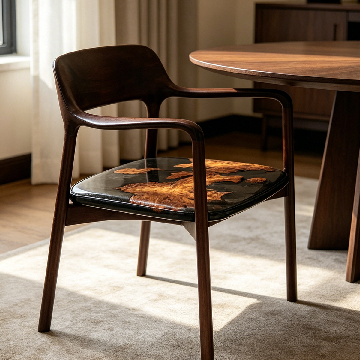 Poplar Wood Epoxy Resin Curved-back Armchair