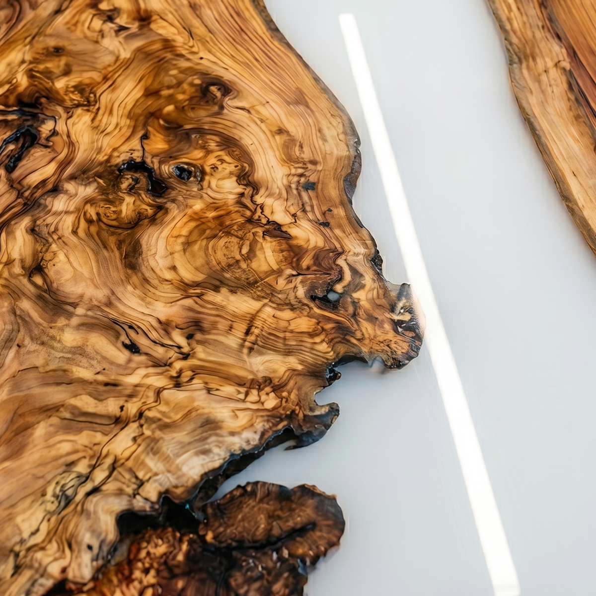 Olive Wood Clear White Epoxy Resin River Dining Table