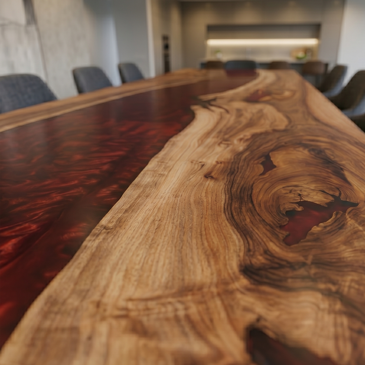 Walnut Wood with Red Epoxy Resin Dining Table